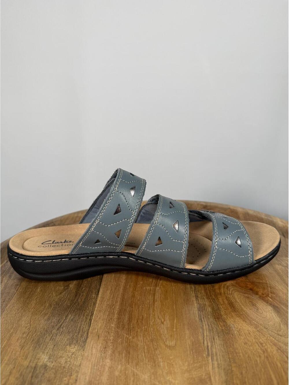 Clarks Laurieann Nora Blue Leather Slide Sandals US 12W Wide Comfort Slip-On NWB - Picture 11 of 14